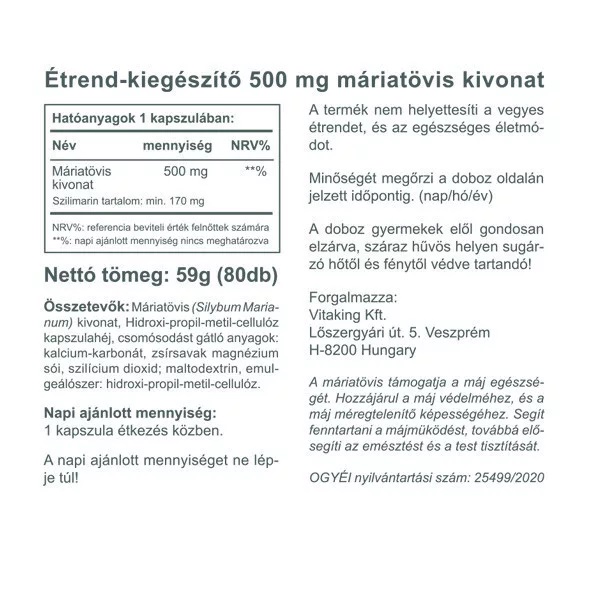 Vitaking Máriatövis kapszula - 80db 2 Vitaking Máriatövis kapszula - 80db - Image 2