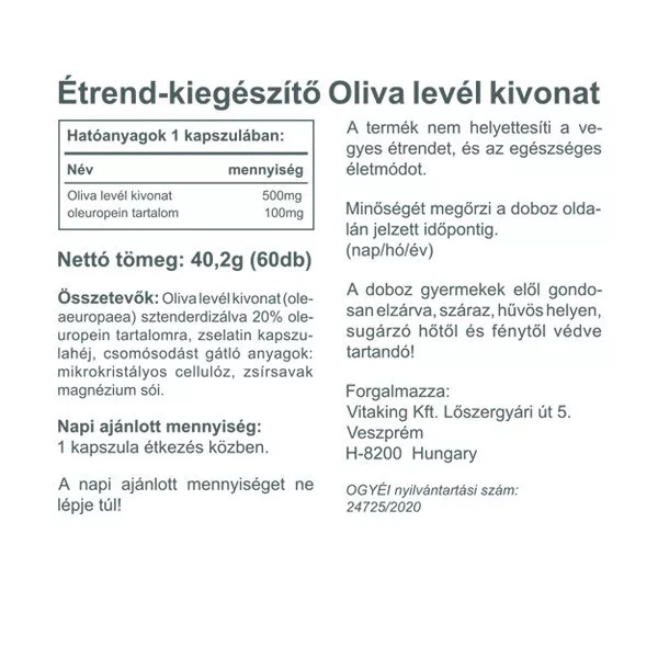 Vitaking Oliva levél - olajfalevél kivonat - 60db 2 Vitaking Oliva levél - olajfalevél kivonat - 60db - Image 2