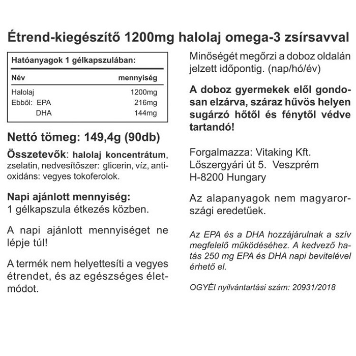 Vitaking Omega-3 1200mg halolaj kapszula - 90db 2 Vitaking Omega-3 1200mg halolaj kapszula - 90db - Image 2