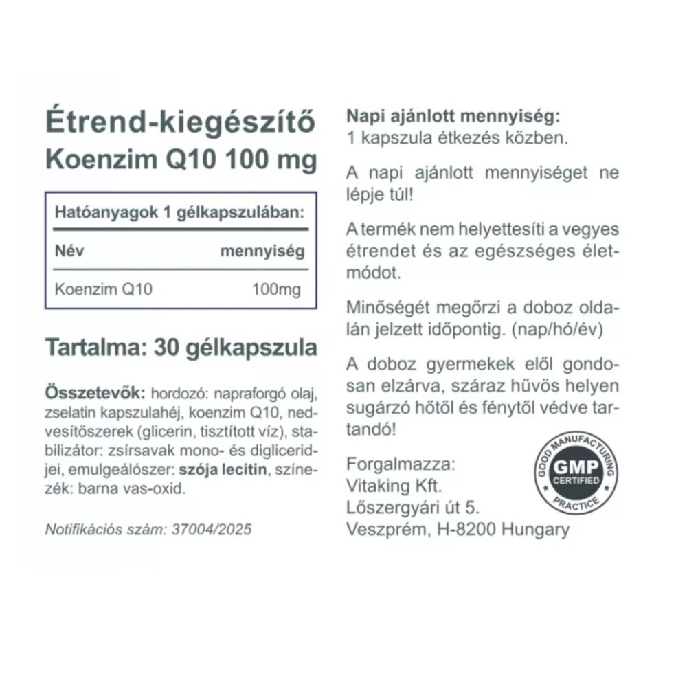Vitaking Q10 koenzim 100mg kapszula - 30db 3 Vitaking Q10 koenzim 100mg kapszula - 30db - Image 3