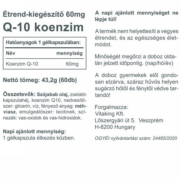 Vitaking Q10 koenzim 60mg lágyzselatin kapszula - 60db 2 Vitaking Q10 koenzim 60mg lágyzselatin kapszula - 60db - Image 2
