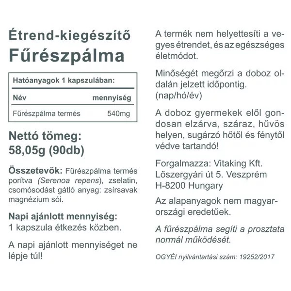 Vitaking Saw Palmetto (Fűrészpálma, Szabalpálma, Törpepálma) kapszula - 90db 3 Vitaking Saw Palmetto (Fűrészpálma, Szabalpálma, Törpepálma) kapszula - 90db - Image 3