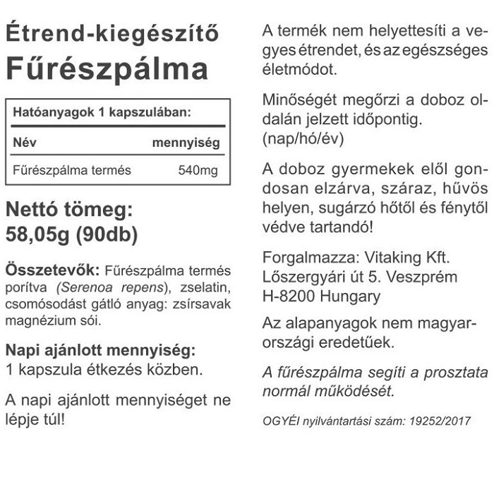 Vitaking Saw Palmetto (Fűrészpálma, Szabalpálma, Törpepálma) kapszula - 90db 2 Vitaking Saw Palmetto (Fűrészpálma, Szabalpálma, Törpepálma) kapszula - 90db - Image 2