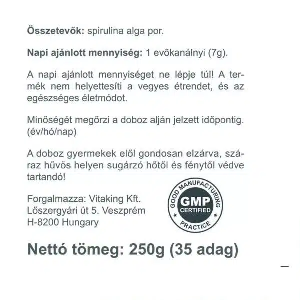 Vitaking Spirulina alga por - 250g 3 Vitaking Spirulina alga por - 250g - Image 3