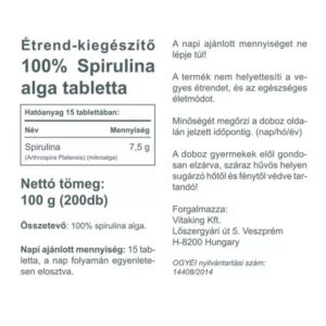 Vitaking 100% Spirulina alga tabletta - 200db - Image 3