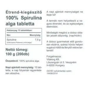 Vitaking 100% Spirulina alga tabletta - 200db 5 Vitaking 100% Spirulina alga tabletta - 200db - Image 3