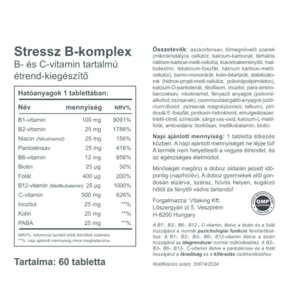 Vitaking Stress B-Complex vitamin tabletta - 60db 3 Vitaking Stress B-Complex vitamin tabletta - 60db - Image 3