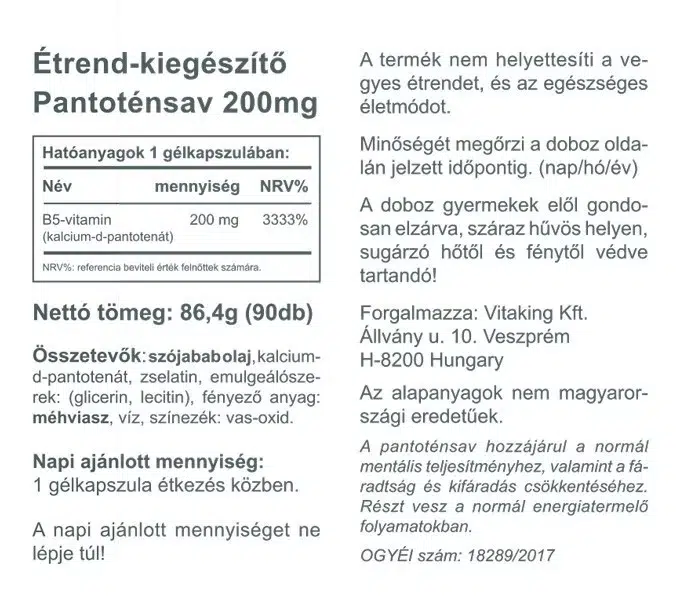 Vitaking Vitamin-B5 pantoténsav-gélkapszula – 90db 2 Vitaking Vitamin-B5 pantoténsav-gélkapszula – 90db - Image 2