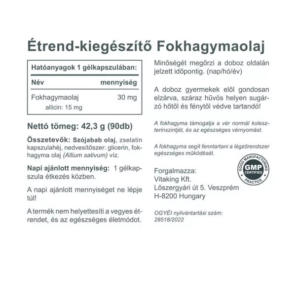 Vitaking Fokhagymaolaj lágyzselatinkapszula - 90db 3 Vitaking Fokhagymaolaj lágyzselatinkapszula - 90db - Image 3