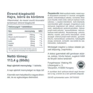 Vitaking Haj, bőr, köröm szépségvitamin tabletta - 60db 3 Vitaking Haj, bőr, köröm szépségvitamin tabletta - 60db - Image 2