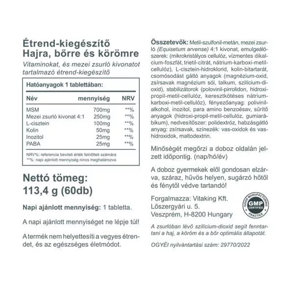 Vitaking Haj, bőr, köröm szépségvitamin tabletta - 60db 2 Vitaking Haj, bőr, köröm szépségvitamin tabletta - 60db - Image 2
