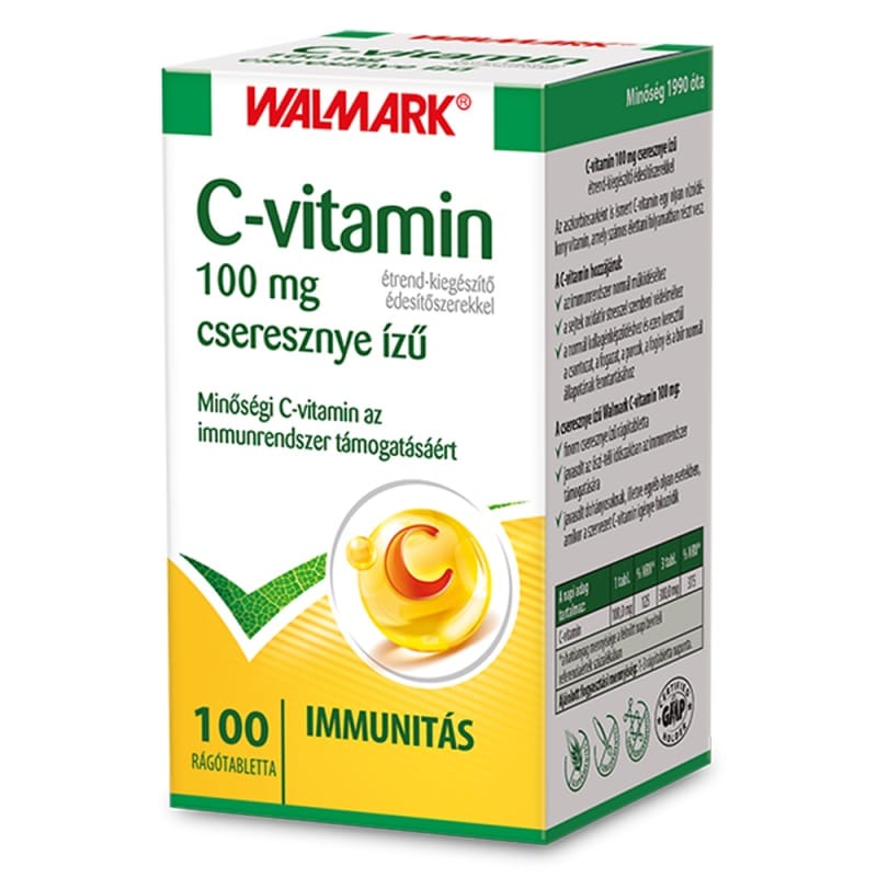 Walmark C-vitamin 100mg cseresznye ízű rágótabletta - 100db 1 Walmark C-vitamin 100mg cseresznye ízű rágótabletta - 100db