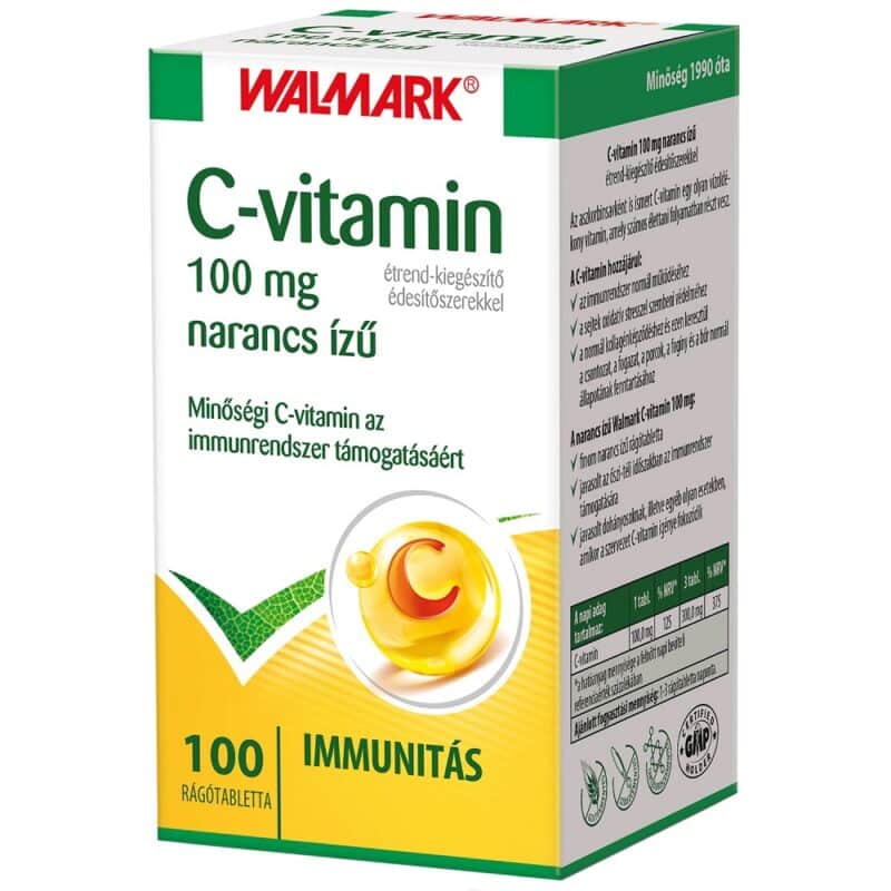 Walmark C-vitamin 100mg narancs ízű rágótabletta - 100db 1 Walmark C-vitamin 100mg narancs ízű rágótabletta - 100db