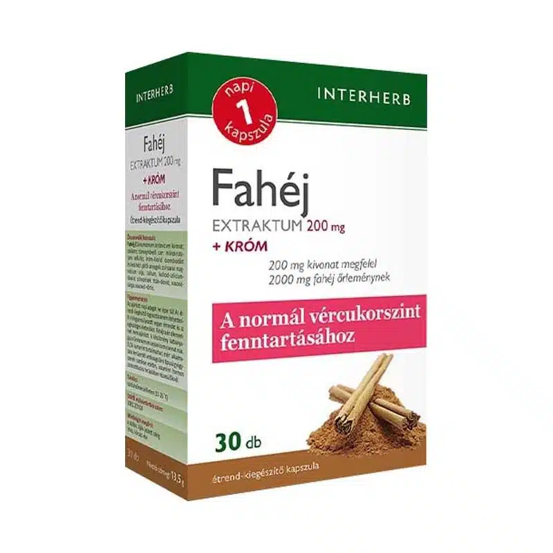 Interherb Napi 1 Fahéj Extraktum 200mg + króm kapszula - 30db 1 Interherb Napi 1 Fahéj Extraktum 200mg + króm kapszula - 30db