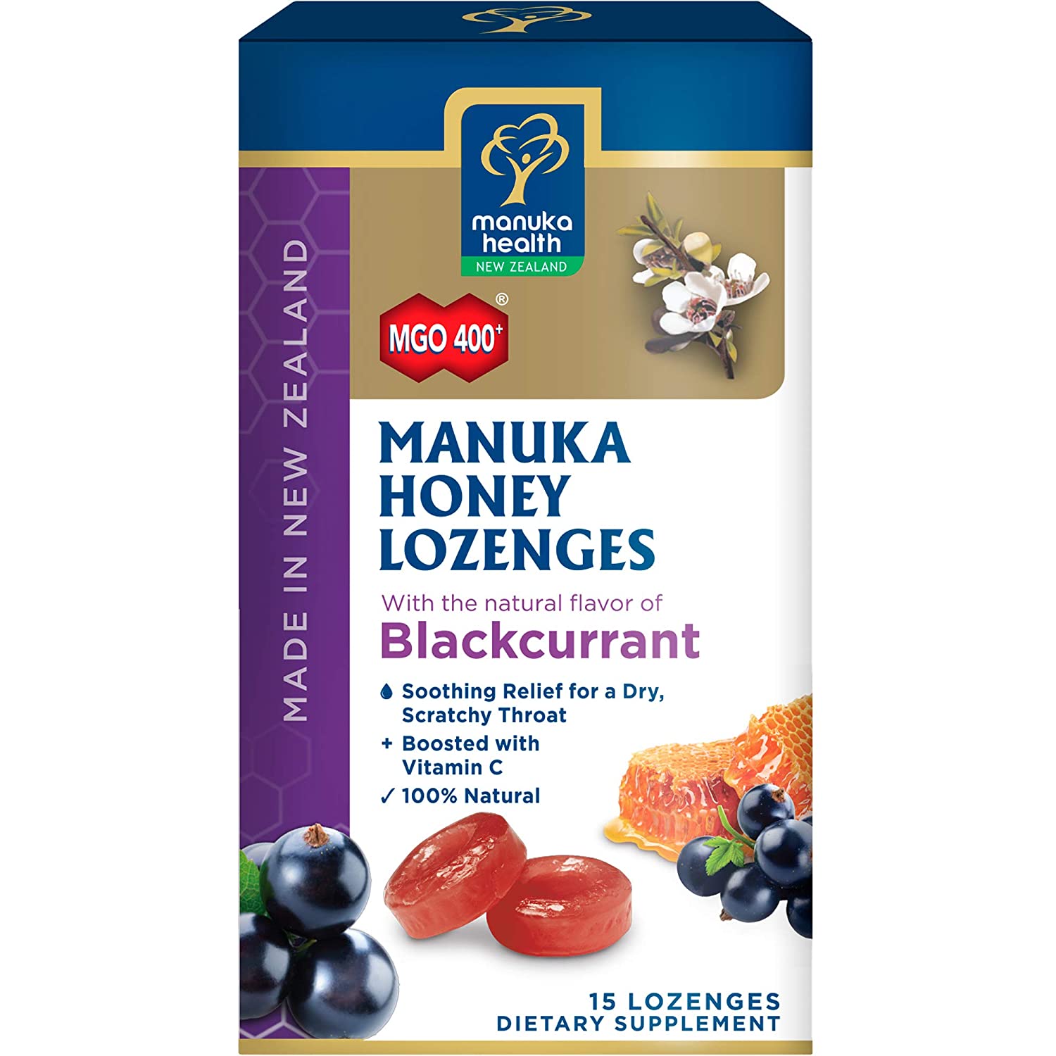 Manuka MGO 400+ mézes cukorka fekete ribizlis - 65g 1 manuka-mgo-400-mezes-cukorka-fekete-ribizlis-65g