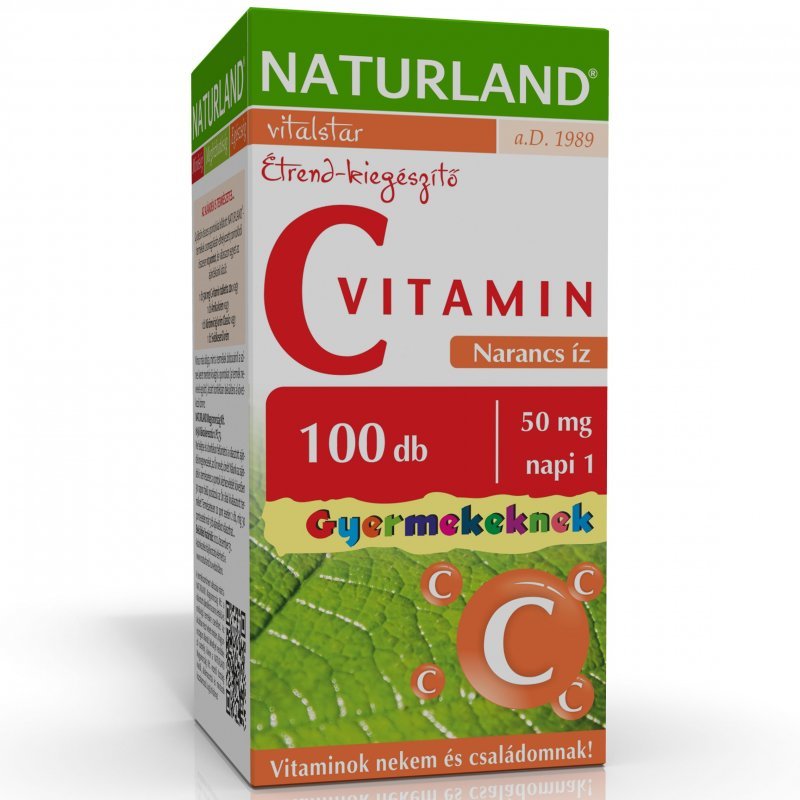 Naturland 50 mg-os C-vitamin rágótabletta gyermekeknek, narancs ízű - 100db 1 naturland-c-vitamin-50mg-narancs-izu-ragotabletta-gyerek-100db