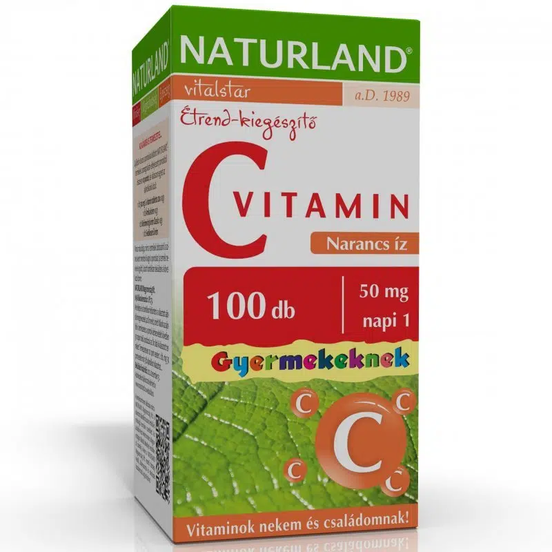 Naturland 50 mg-os C-vitamin rágótabletta gyermekeknek, narancs ízű - 100db 1 naturland-c-vitamin-50mg-narancs-izu-ragotabletta-gyerek-100db