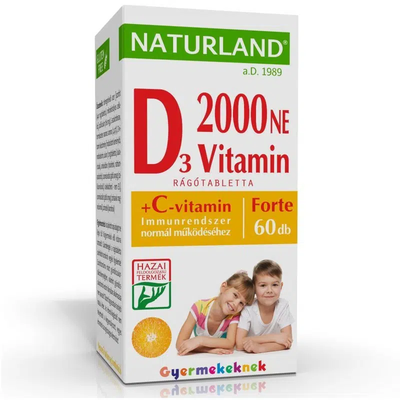Naturland Prémium Forte D3+C-vitamin narancs ízű rágótabletta gyerekeknek - 60db 1 Naturland Forte D-vitamin 2000NE + C-vitamin narancs ízű rágótabletta - 60db