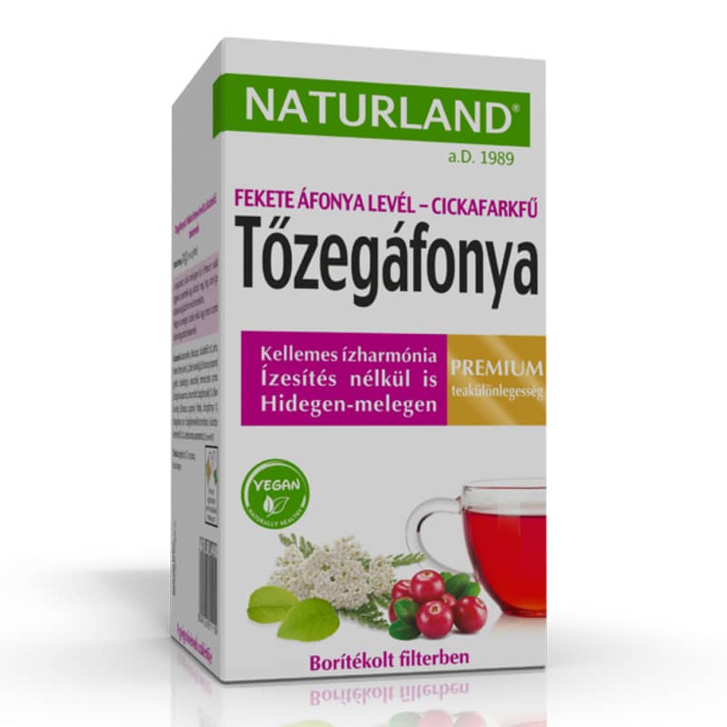 Naturland Prémium Tőzegáfonya-feketeáfonyalevél-cickafark tea - 20 filter 1 Naturland Prémium Tőzegáfonya-feketeáfonyalevél-cickafark tea