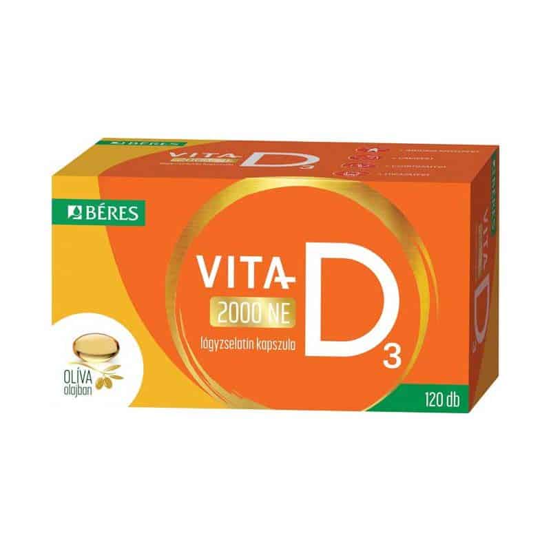 Béres Vita-D3 2000NE olíva olajban lágyzselatin kapszula - 120db 1 Béres Vita-D3 2000NE olíva olajban lágyzselatin kapszula - 120db