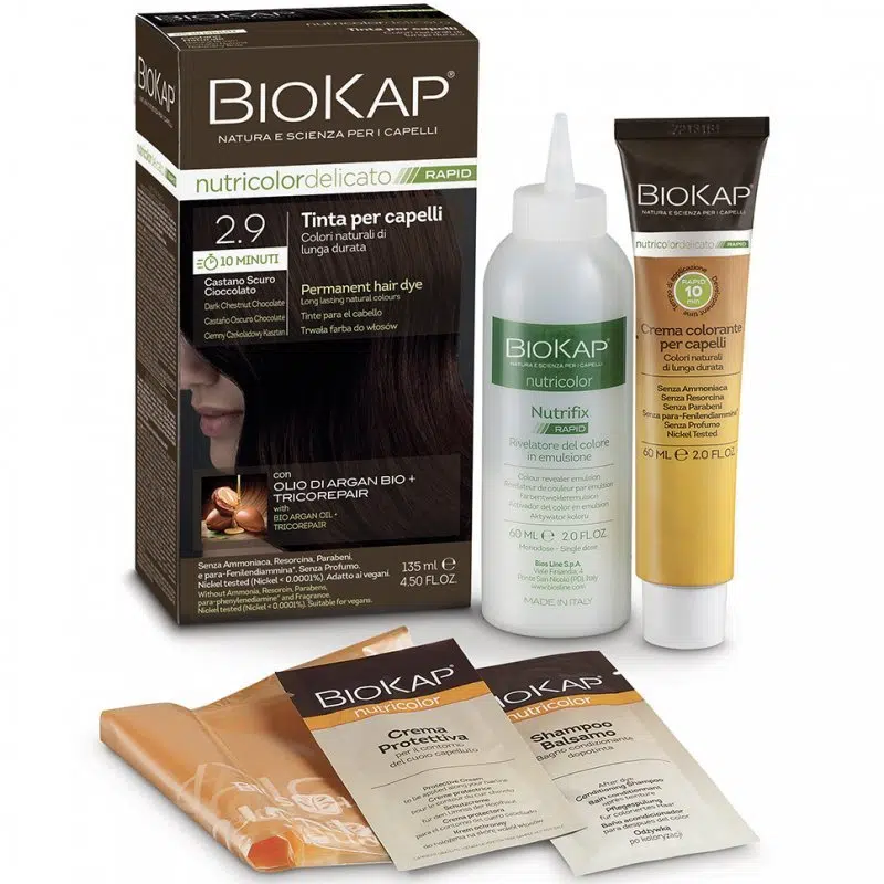 Biokap Nutricolor Rapid Tartós hajfesték Nr 2.9 sötét gesztenye csokoládé barna - 135ml 1 Biokap Nutricolor Rapid Tartós hajfesték Nr 2.9 sötét gesztenye csokoládé barna - 135ml