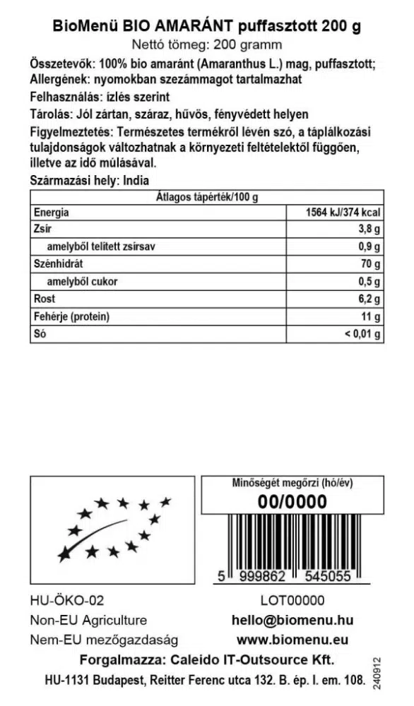 Biomenü Bio Amaránt puffasztott - 200g 2 Biomenü Bio Amaránt puffasztott - 200g - Image 2