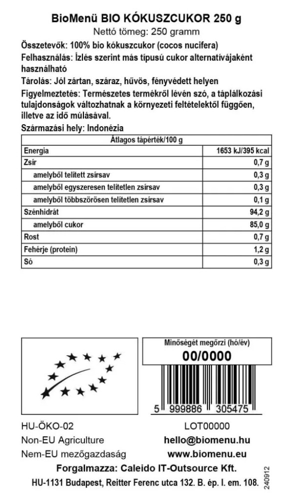Biomenü Bio Kókuszcukor - 250g 2 Biomenü Bio Kókuszcukor - 250g - Image 2