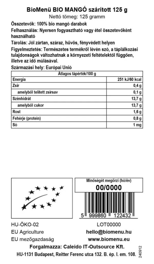 Biomenü Bio Mangó szárított - 125g 2 Biomenü Bio Mangó szárított - 125g - Image 2
