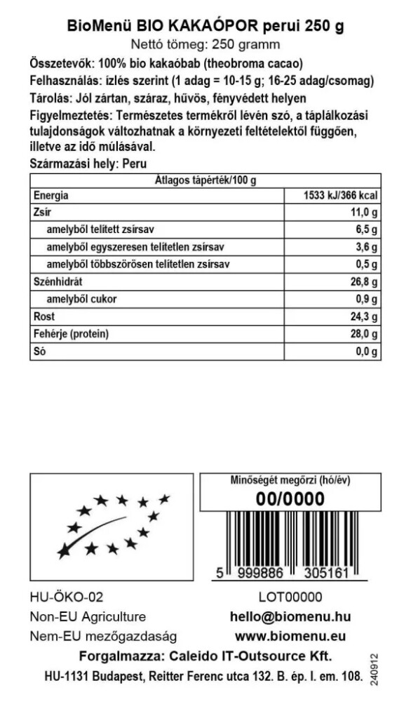 Biomenü Bio perui kakaópor - 250g 2 Biomenü Bio perui kakaópor - 250g - Image 2