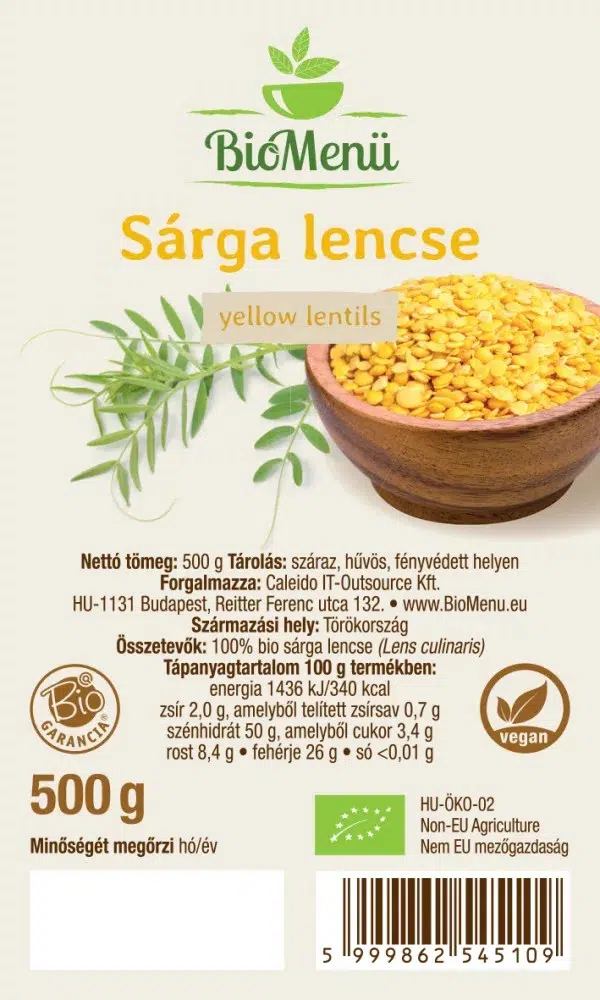Biomenü Bio Sárga lencse - 500g 2 Biomenü Bio Sárga lencse - 500g - Image 2
