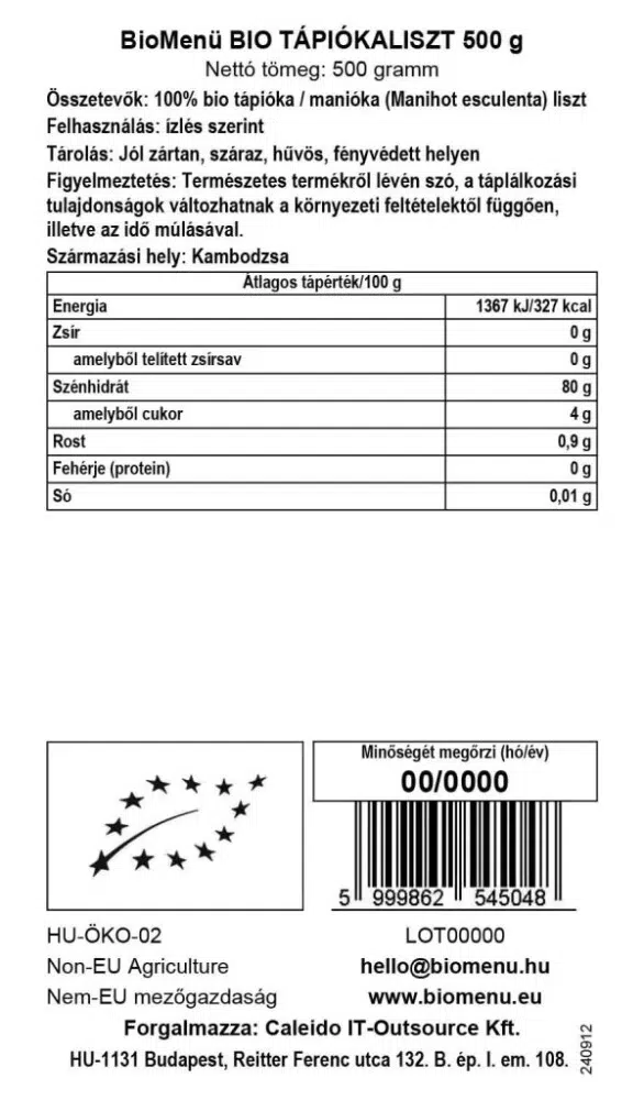 Biomenü Bio Tápiókaliszt - 500g 2 Biomenü Bio Tápiókaliszt - 500g - Image 2