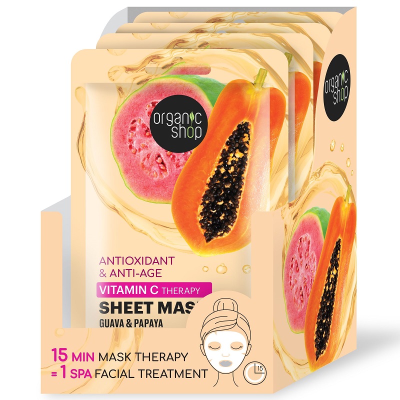 Organic Shop Antioxidáns és Anti-aging fátyolmaszk guavával és papayával - 25g 1 Organic Shop Antioxidáns és Anti-aging fátyolmaszk guavával és papayával - 25g