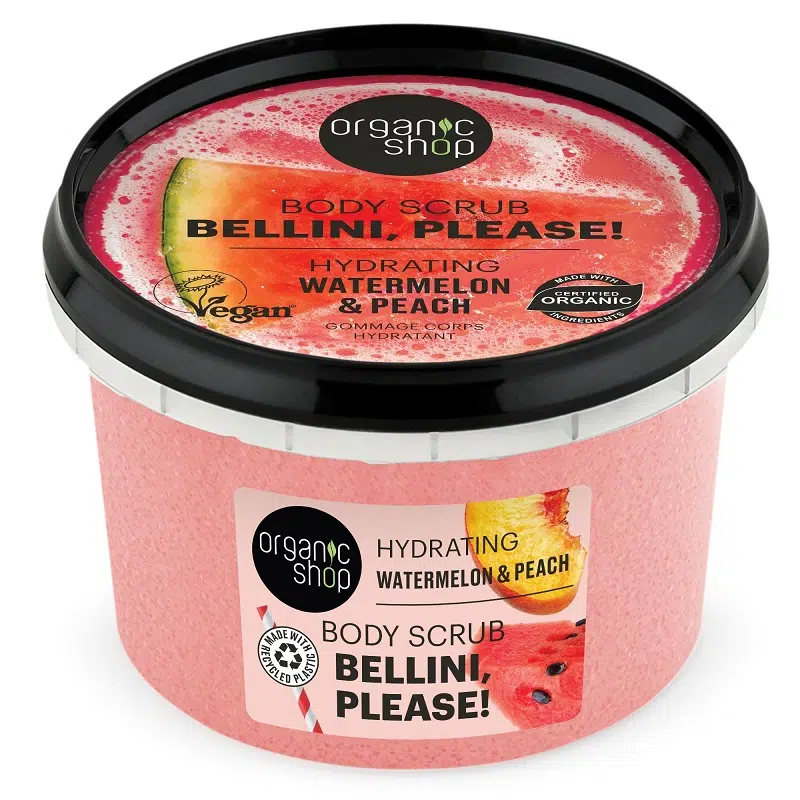 Organic Shop Bellini, please! hidratáló testradír görögdinnyével és barackkal - 250ml 1 Organic Shop Bellini, please! hidratáló testradír görögdinnyével és barackkal - 250ml