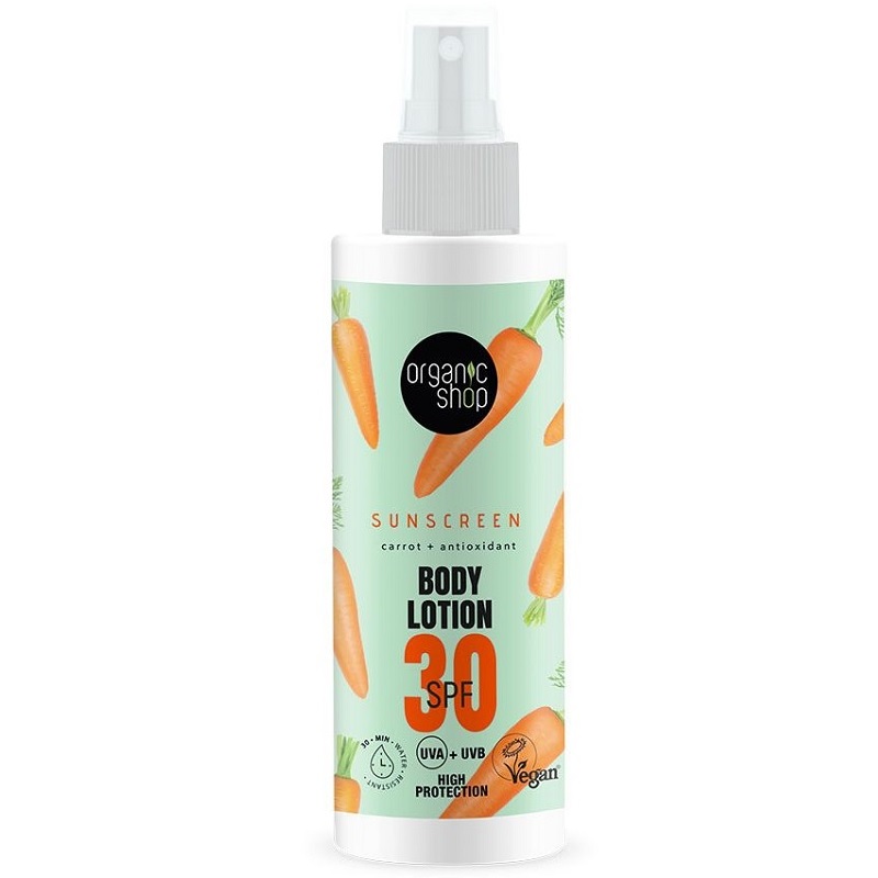 Organic Shop Fényvédő testápoló sárgarépával és antioxidánsokkal SPF30 - 150ml 1 Organic Shop Fényvédő testápoló sárgarépával és antioxidánsokkal SPF30 - 150ml