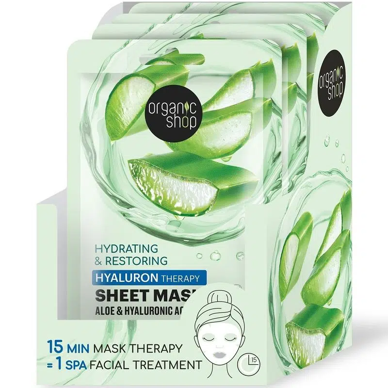 Organic Shop Hidratáló és helyreállító fátyolmaszk aloe verával és hialuronsavval - 25g 1 Organic Shop Hidratáló és helyreállító fátyolmaszk aloe verával és hialuronsavval - 25g
