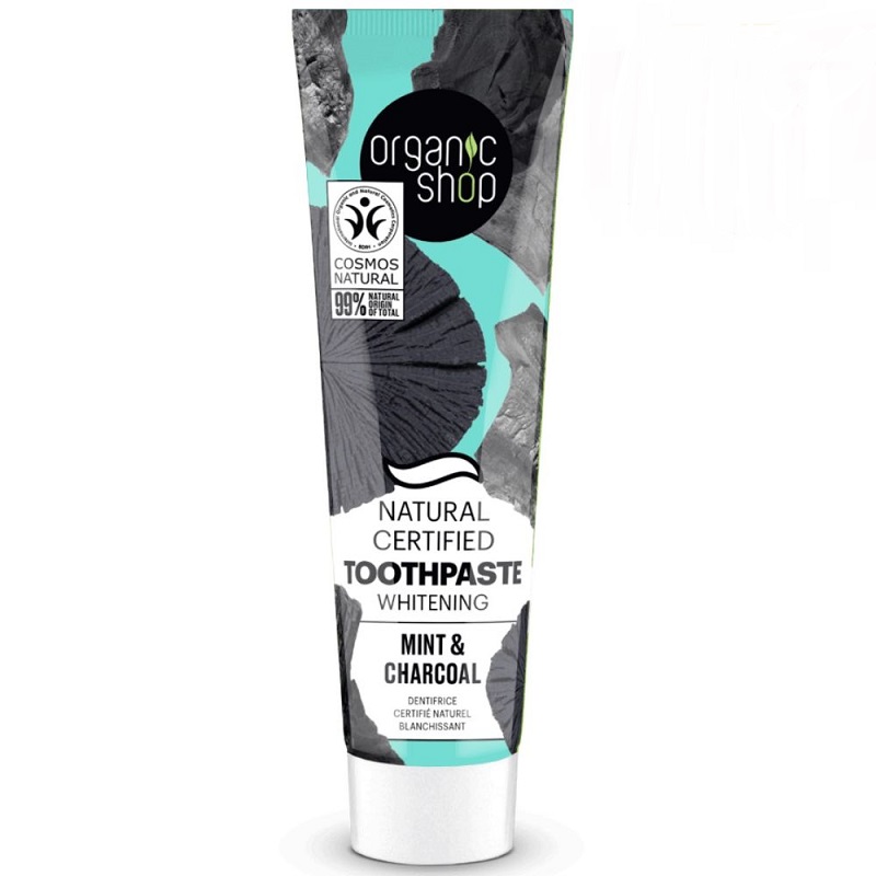 Organic Shop Minősített fehérítő fogkrém mentával és szénnel - 100g 1 Organic Shop Minősített fehérítő fogkrém mentával és szénnel - 100g