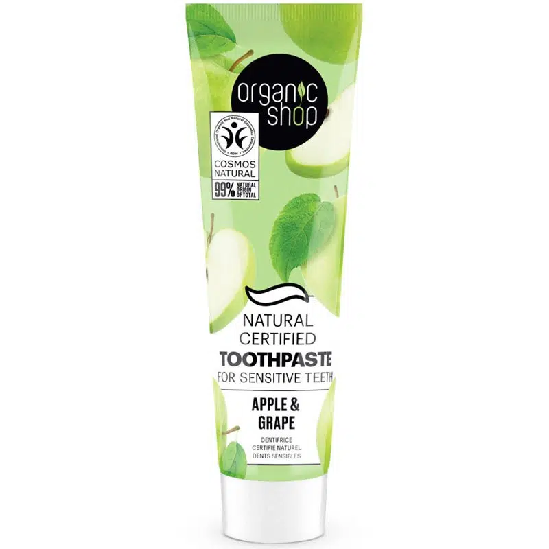 Organic Shop Minősített fogkrém érzékeny fogakra almával és szőlővel - 100g 1 Organic Shop Minősített fogkrém érzékeny fogakra almával és szőlővel - 100g