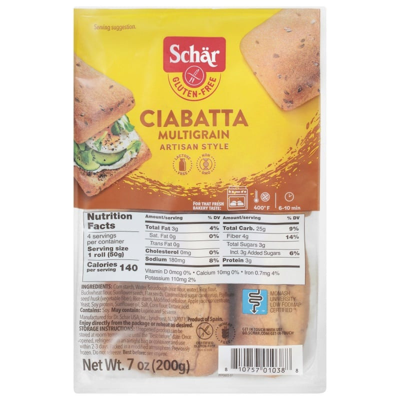 Schr gluténmentes ciabatta zsemle elősütött magvas - 4x50g 1 Schr gluténmentes ciabatta zsemle elősütött magvas - 4x50g