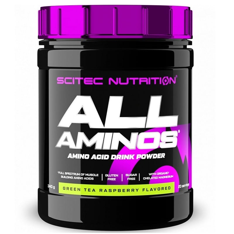 Scitec Nutrition All Aminos zöld tea-málna italpor - 340g 1 Scitec Nutrition All Aminos zöld tea-málna italpor - 340g