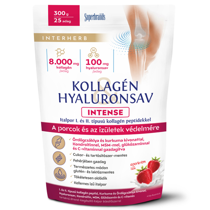 Interherb Kollagén & Hialuronsav Intense porcépítő eperkrém ízű italpor - 300g 1 Interherb Kollagén & Hialuronsav Intense porcépítő eperkrém ízű italpor - 300g