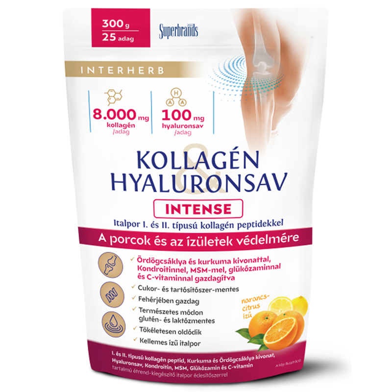 Interherb Kollagén & Hialuronsav Intense porcépítő narancs-citrus ízű italpor - 300g 1 Interherb Kollagén & Hialuronsav Intense porcépítő narancs-citrus ízű italpor - 300g