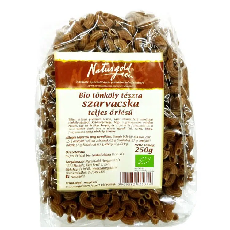 Naturgold bio tészta teljeskiőrlésű szarvacska - 250g 1 Naturgold bio tészta teljeskiőrlésű szarvacska - 250g