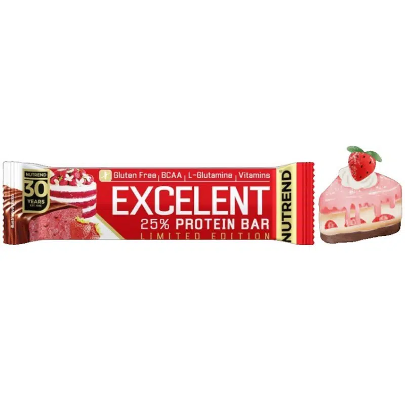 Nutrend Excelent 25% epres süti ízű fehérje szelet - 85g 1 Nutrend Excelent 25% epres süti ízű fehérje szelet - 85g
