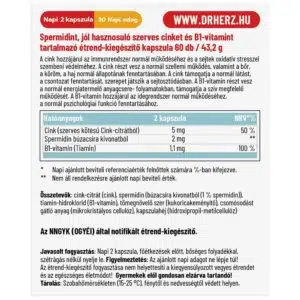 Dr. Herz Spermidin + B1-vitamin + Szerves Cink kapszula - 60db 3 Dr. Herz Spermidin + B1-vitamin + Szerves Cink kapszula - 60db - Image 2