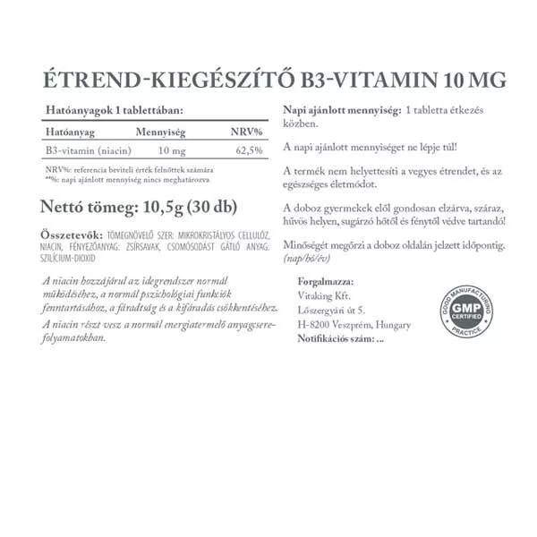 Vitaking Niacin (B3-vitamin) tabletta - 30db 2 Vitaking Niacin (B3-vitamin) tabletta - 30db - Image 2