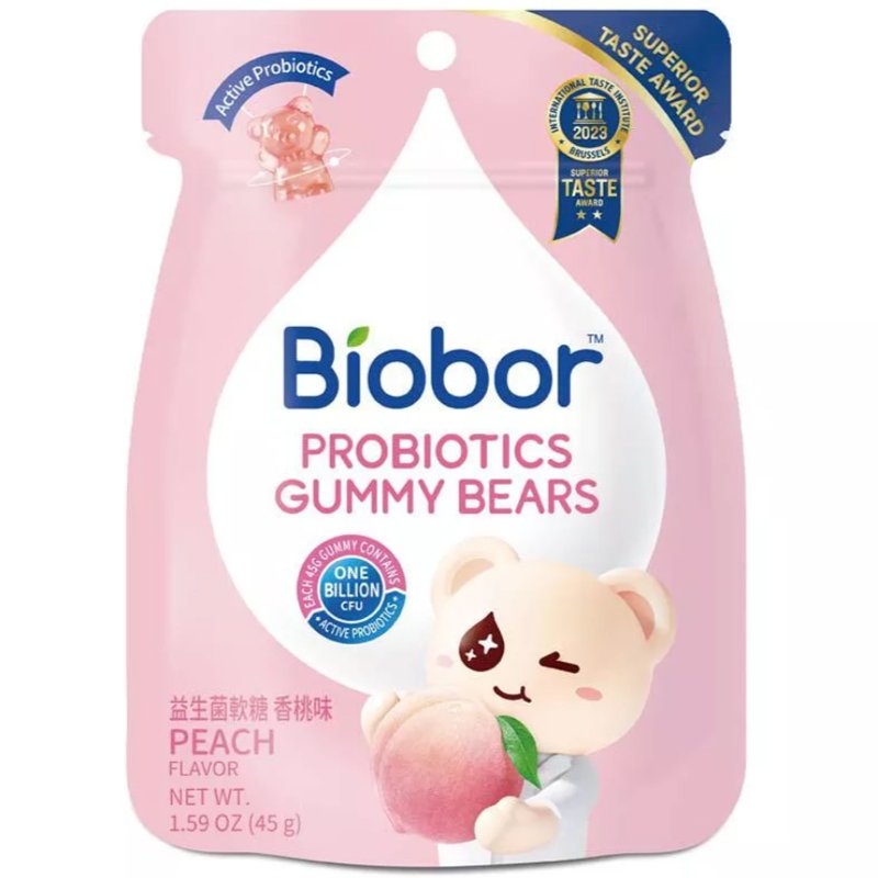 Biobor Őszibarack ízű gumicukorka probiotikus baktériumtörzsekkel - 45g 1 Biobor Őszibarack ízű gumicukorka probiotikus baktériumtörzsekkel - 45g