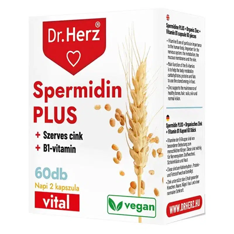 Dr. Herz Spermidin + B1-vitamin + Szerves Cink kapszula - 60db 1 Dr. Herz Spermidin + B1-vitamin + Szerves Cink kapszula - 60db