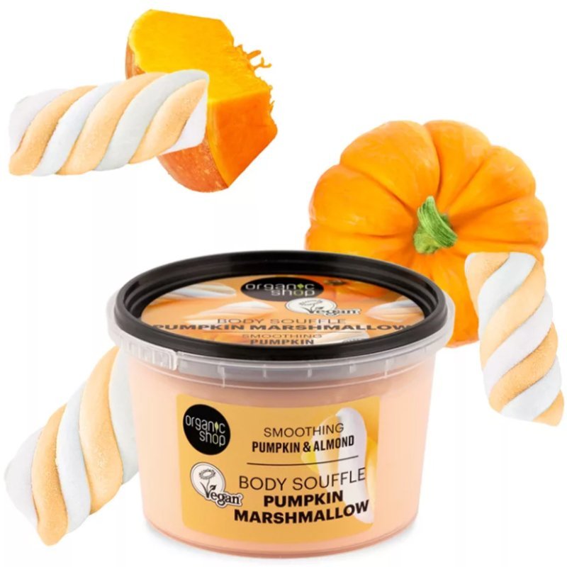 Organic Shop Pumpkin Marshmallow kisimító testszuflé sütőtökkel és mandulával - 250ml 1 Organic Shop Pumpkin Marshmallow kisimító testszuflé sütőtökkel és mandulával - 250ml