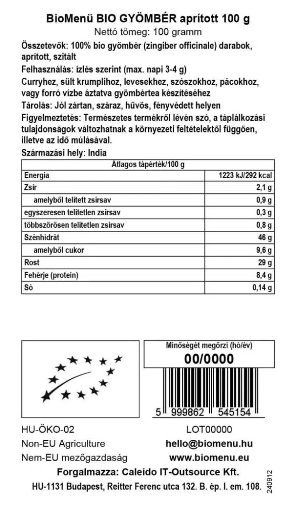 Biomenü Bio Gyömbér aprított - 100g 2 Biomenü Bio Gyömbér aprított - 100g - Image 2