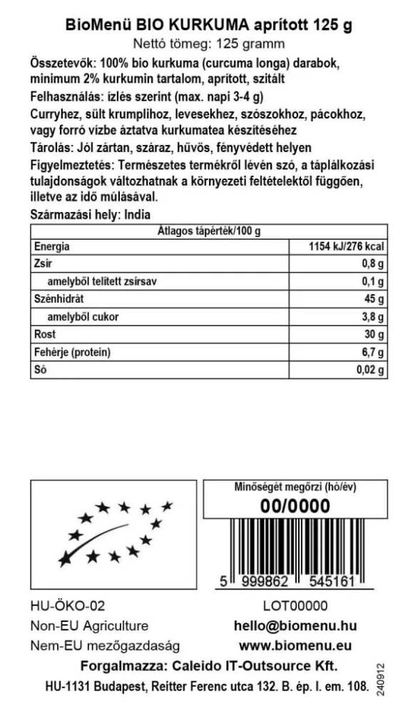 Biomenü Bio kurkuma aprított - 125g 2 Biomenü Bio kurkuma aprított - 125g - Image 2